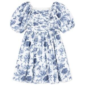 Abercrombie & Fitch Girls 13/14 Emerson Floral Puff Sleeve Mini Dress Blue White
